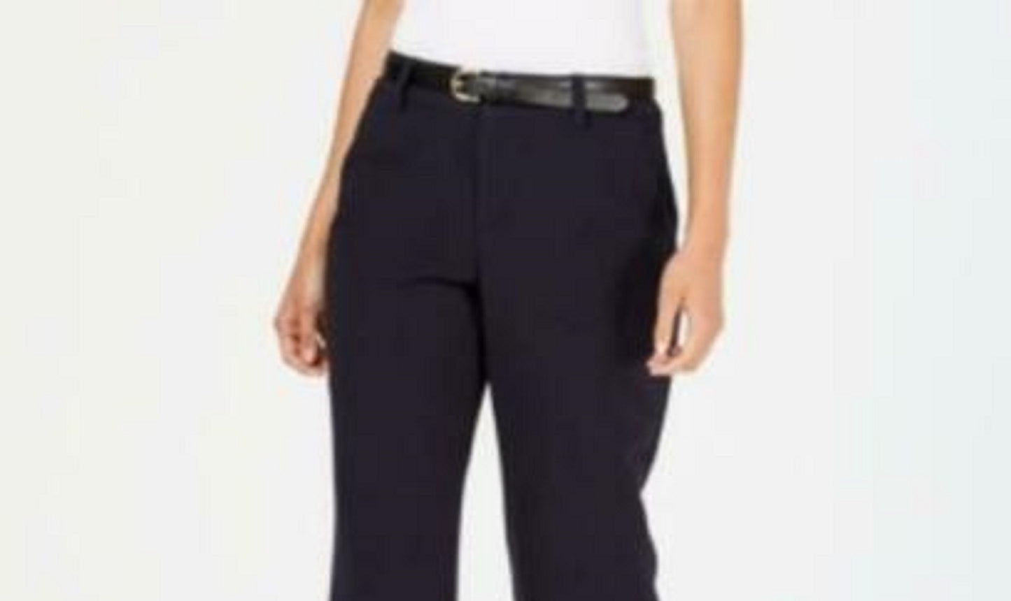 Charter Club Women's Belted Tummy-Control Trousers Blue Size 8