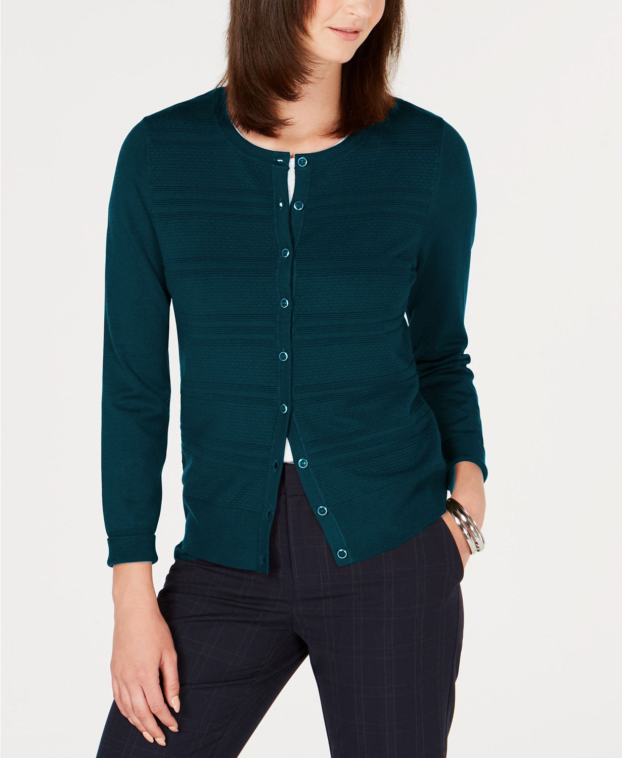 Charter Club Women's Textured Cardigan Dark Green Size Large