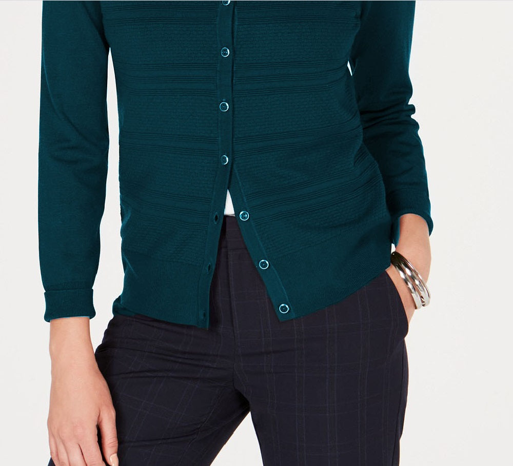 Charter Club Women's Textured Cardigan Green Size Medium