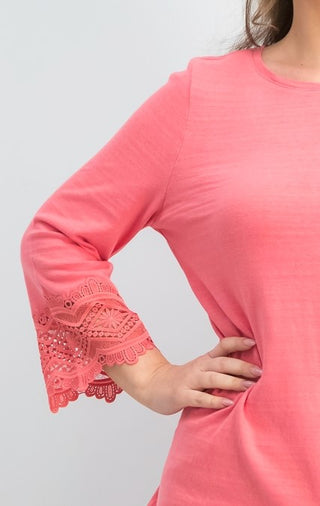 Charter Club Women's Cotton Lace-Trim Top Pink Size X-Small