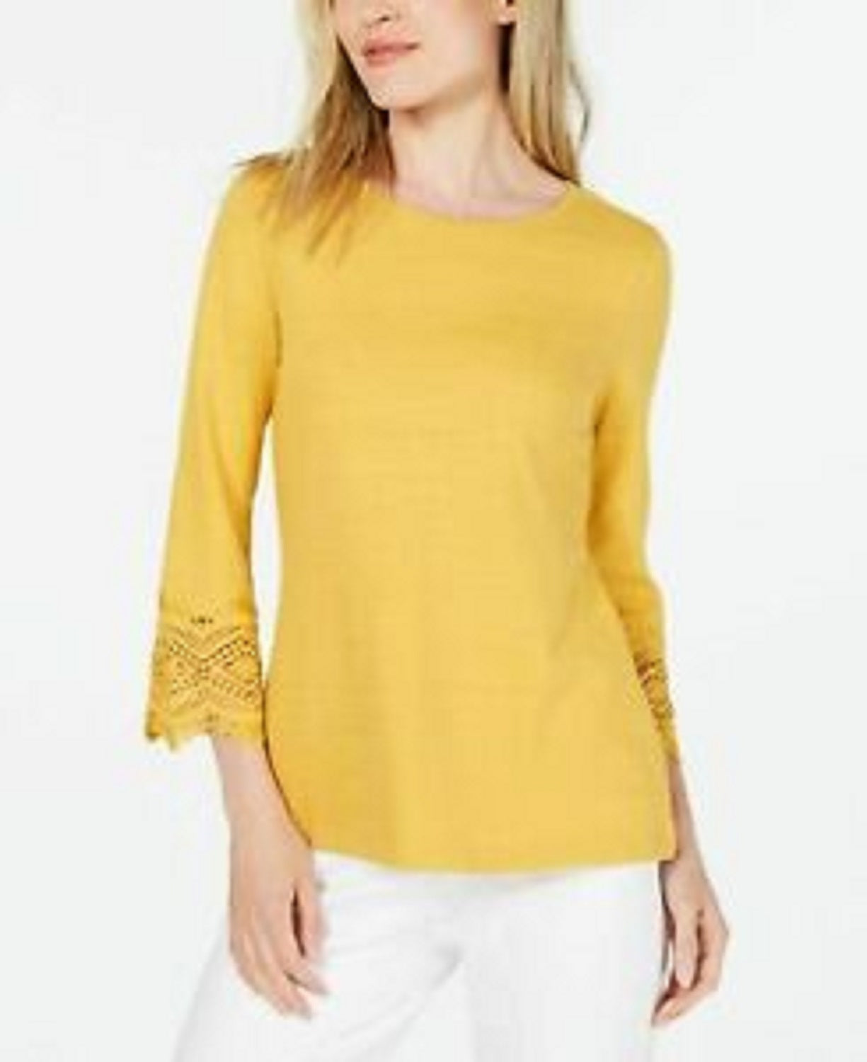 Charter Club Women's Cotton Lace-Trim Top Gold Size Large