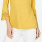 Charter Club Women's Cotton Lace-Trim Top Gold Size Large