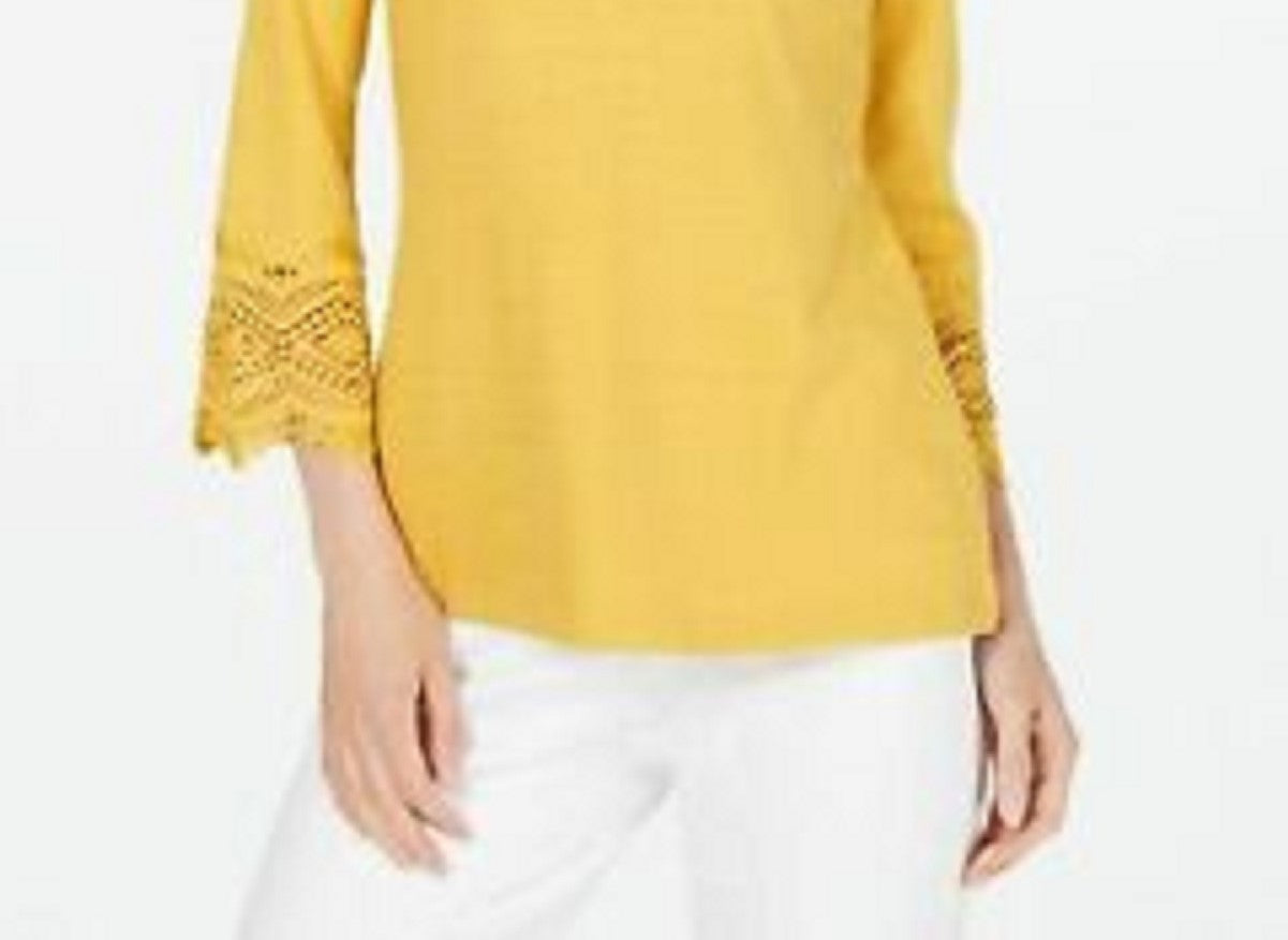 Charter Club Women's Cotton Lace-Trim Top Gold Size Large