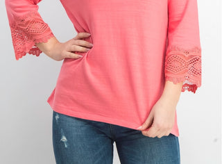 Charter Club Women's Cotton Lace-Trim Top Pink Size Medium