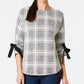 Charter Club Women's Plaid Bow-Sleeve Top Black Size Large