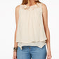 Style & Co Women's Petite Layered-Hem Lace-Trim Top  Creme Brule Size Petite Medium