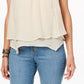 Style & Co Women's Petite Layered-Hem Lace-Trim Top  Creme Brule Size Petite Medium