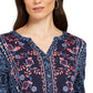 Style & Co Women's Petite Printed Roll-Tab Sleeve Top Folk Still Water Size Medium