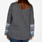 Style & Co Women's Plus Size Printed Split-Neck Top  Black Size Extra Large