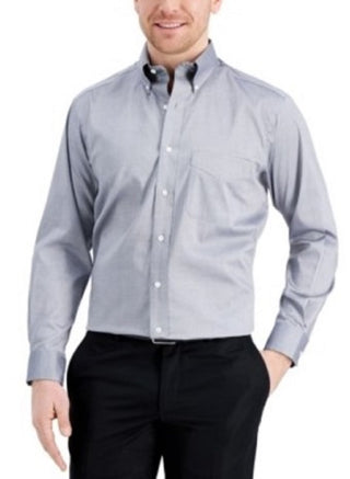 Club Room Men's Classic/Regular Fit Stretch Wrinkle-Resistant Solid Pinpoint Dress Shirt Gray Size 34X35