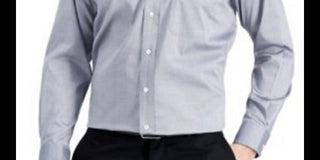 Club Room Men's Classic/Regular Fit Stretch Wrinkle-Resistant Solid Pinpoint Dress Shirt Gray Size 34X35