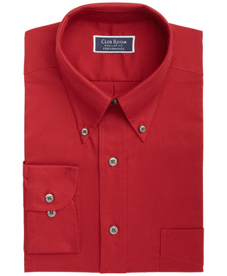 Club Room Men's Regular Fit Stretch Wrinkle-Resistant Solid Pinpoint Dress Shirt Red Size 15-32-33
