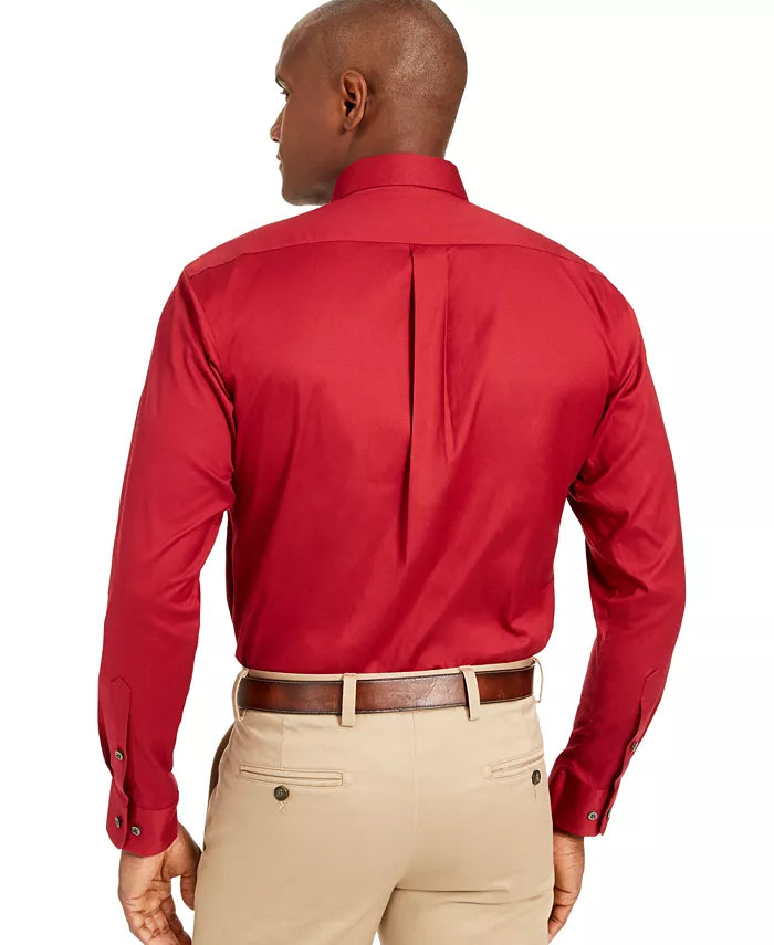 Club Room Men's Classic/Regular Fit Stretch Wrinkle-Resistant Solid Pinpoint Dress Shirt Red Size 34-35