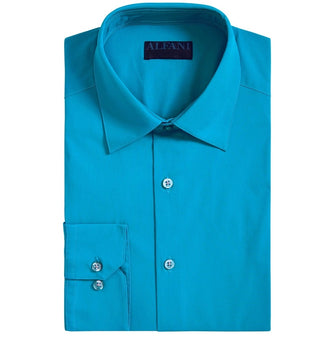 Alfani Men's Stretch Easy-Care Solid Dress Aqua Size 17x34-35