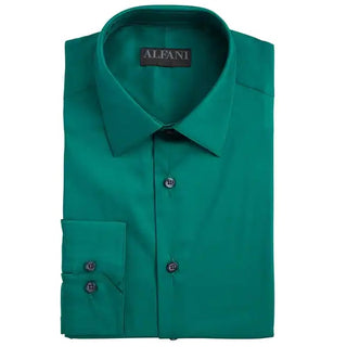 Alfatech By Alfani Men's Slim-Fit Performance Stretch Easy-Care Solid Dress Shirt Dark Green Size 32-33