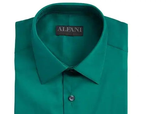 Alfatech By Alfani Men's Slim-Fit Performance Stretch Easy-Care Solid Dress Shirt Dark Green Size 32-33