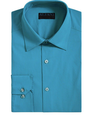 AlfaTech by Alfani Men's Slim-Fit Performance Stretch Easy-Care Solid Dress Shirt Blue Size 32-33