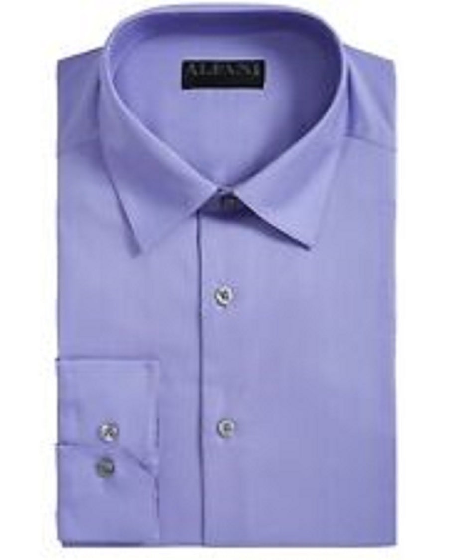 Alfani Men's Slim-Fit Performance Stretch Easy-Care Solid Dress Shirt Purple Size 34-35