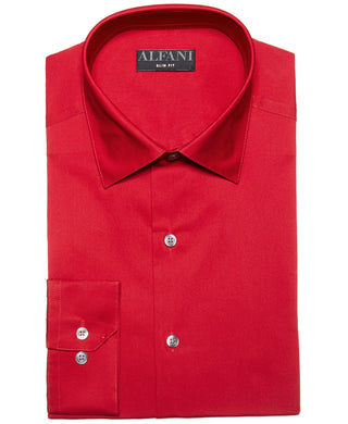Alfani Men's Slim-Fit Performance Stretch Easy-Care Solid Dress Shirt Red Size 36-37