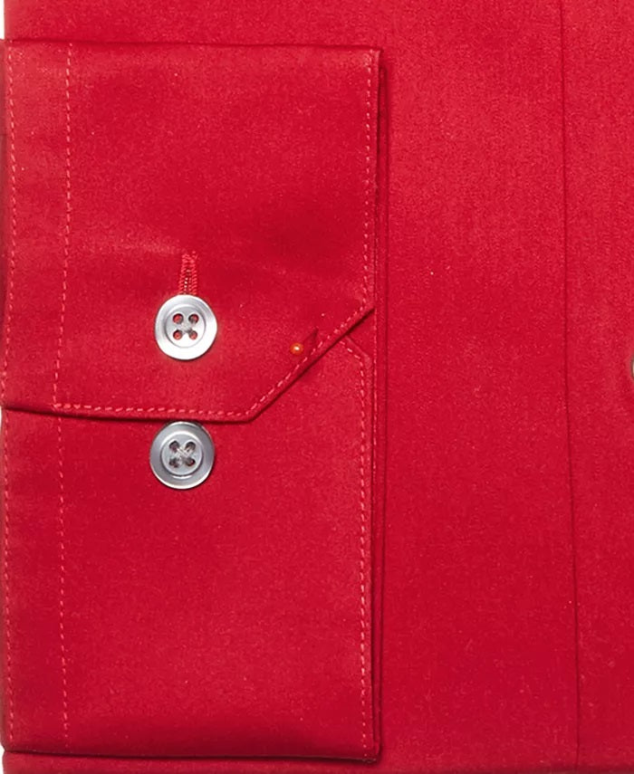Alfani Men's Slim-Fit Performance Stretch Easy-Care Solid Dress Shirt Red Size 36-37