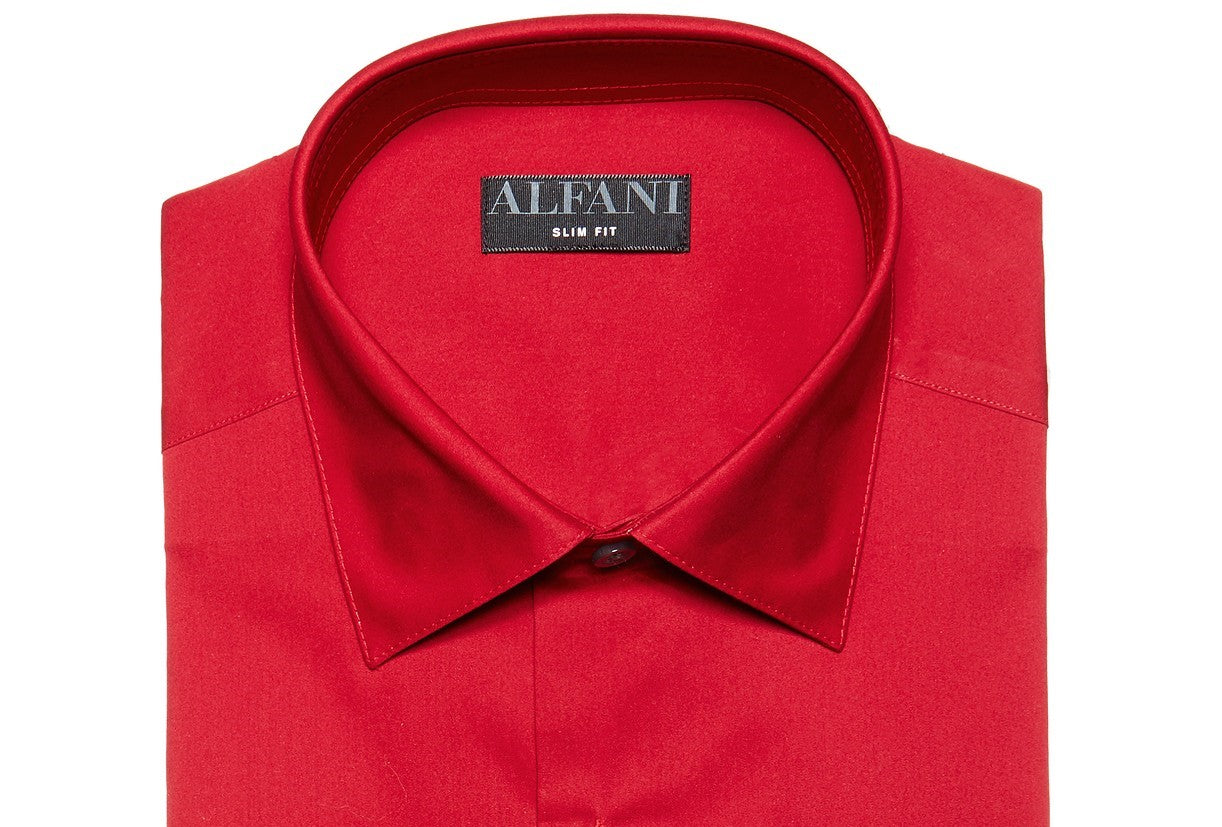 Alfani Men's Slim-Fit Performance Stretch Easy-Care Solid Dress Shirt Red Size 36-37