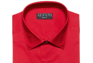 Alfani Men's Slim-Fit Performance Stretch Easy-Care Solid Dress Shirt Red Size 36-37