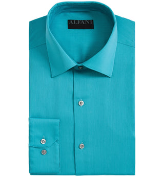 Alfani Men's AlfaTech by Alfani Men's Bedford Cord Regular Fit Dress Turquouise Shirt 15x32-33