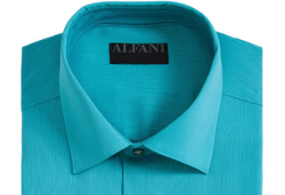 Alfani Men's AlfaTech by Alfani Men's Bedford Cord Regular Fit Dress Turquouise Shirt 15x32-33