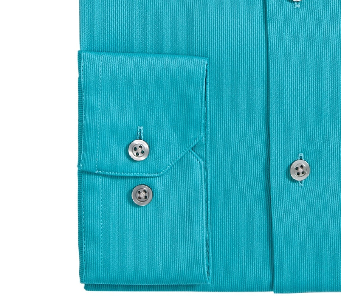 AlfaTech by Alfani Men's Bedford Cord Regular Fit Dress Shirt Turquose Size 15-15.5x34-35
