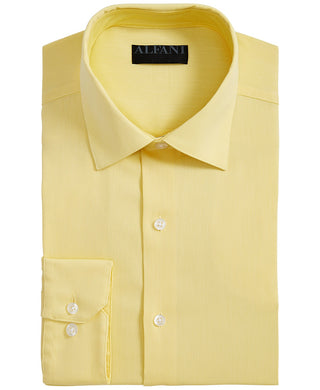 Alfani Men's Bedford Cord Classic/Regular Fit Dress Shirt  Yellow Size 32-33