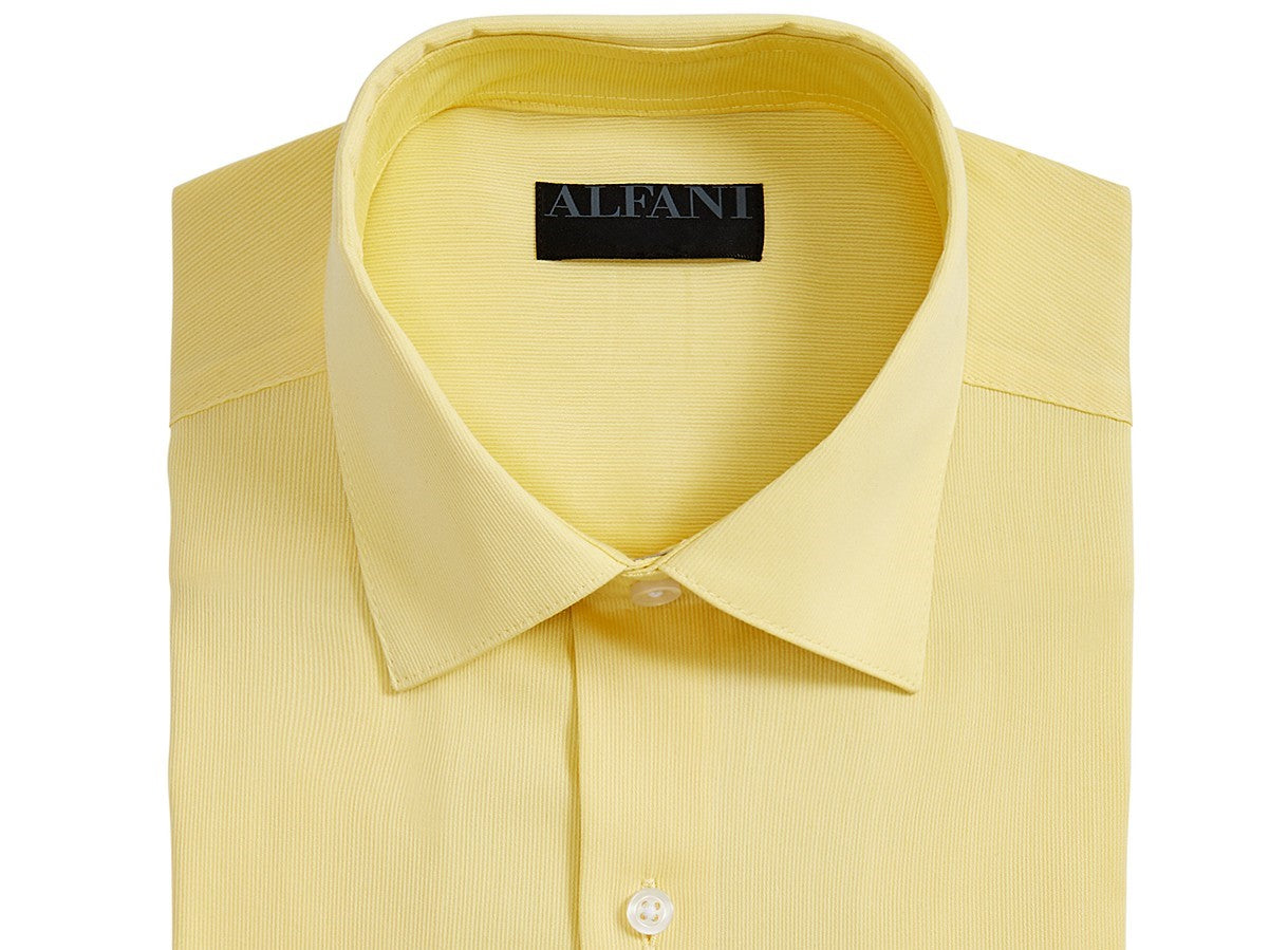 Alfani Men's Bedford Cord Classic/Regular Fit Dress Shirt  Yellow Size 32-33