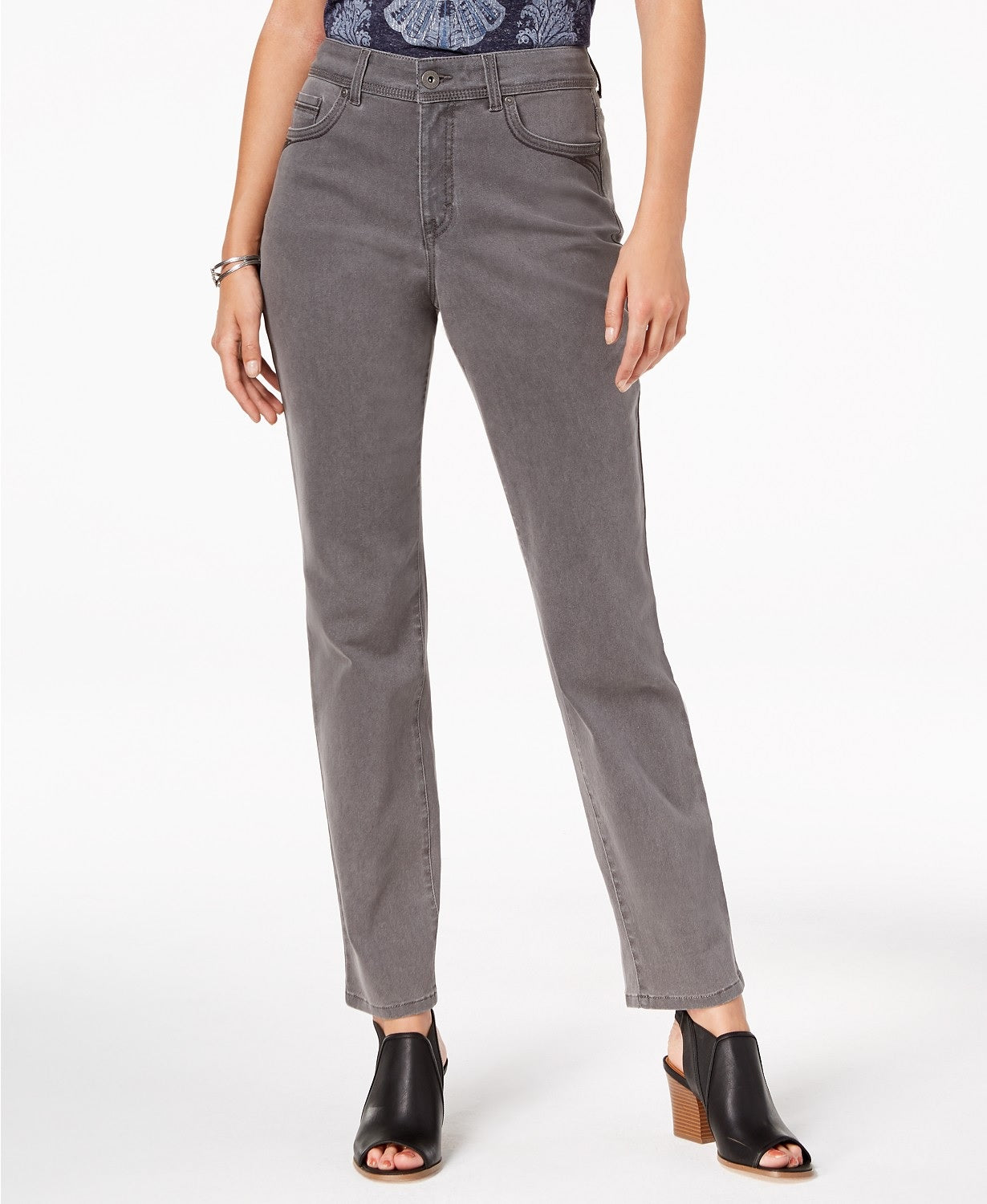 Style & Co Women's Tummy-Control Straight-Leg Fashion Jeans  Gray Size 12