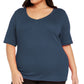 Karen Scott Women's Plus Size Cotton V-Neck Top Navy Size 0X