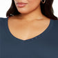 Karen Scott Women's Plus Size Cotton V-Neck Top Navy Size 0X