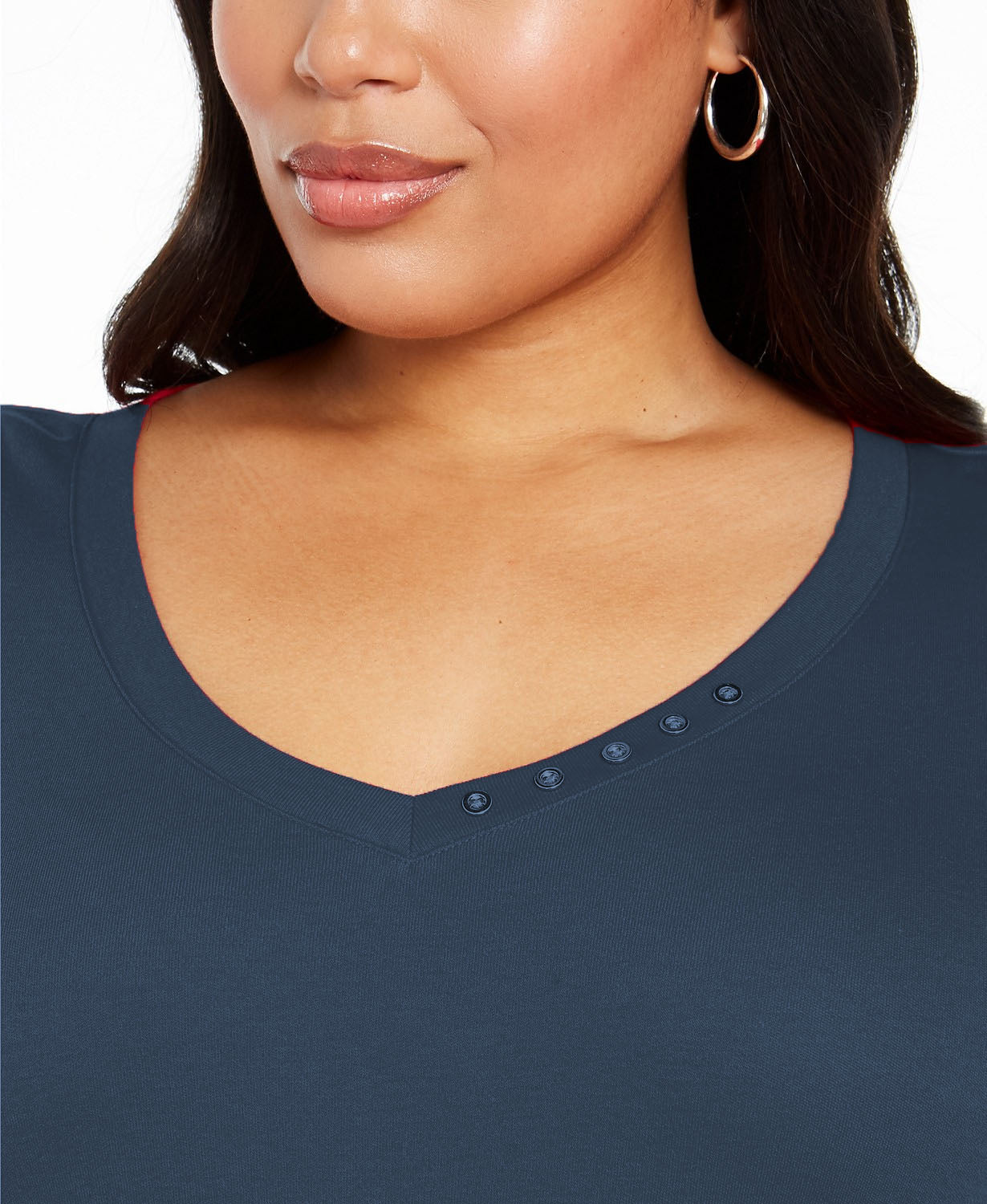 Karen Scott Women's Plus Size Cotton V-Neck Top Navy Size 0X