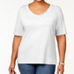 Karen Scott Women's Plus Size Cotton V-Neck Top White Size Extra Large