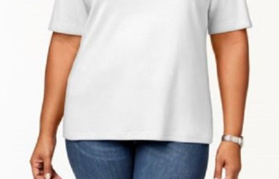 Karen Scott Women's Plus Size Cotton V-Neck Top White Size 2 Large