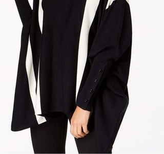 Alfani Women's Petite Striped Poncho Sweater Black Size Large