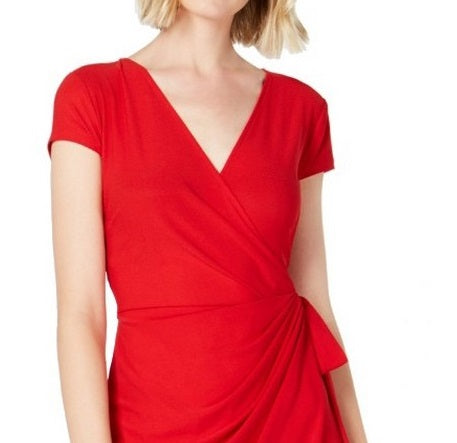INC International Concepts Women's Cap-Sleeve Faux-Wrap Dress Red Size Large