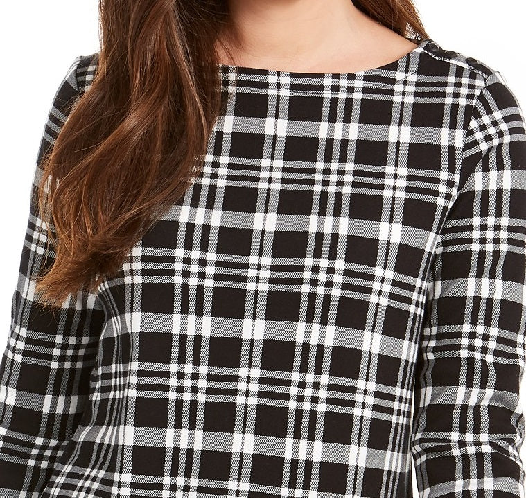 Charter Club Women's  Cotton Plaid Top  Black Size Small