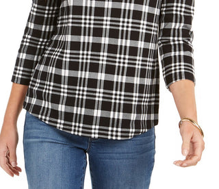 Charter Club Women's  Cotton Plaid Top  Black Size Small