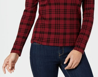 Charter Club Women's Cotton Plaid Top Red Size Extra Small