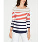 Charter Club Women's Pima Cotton Button Shoulder Stripe Top Red Size Large