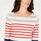 Charter Club Women's Pima Cotton Button Shoulder Stripe Top Red Size Large