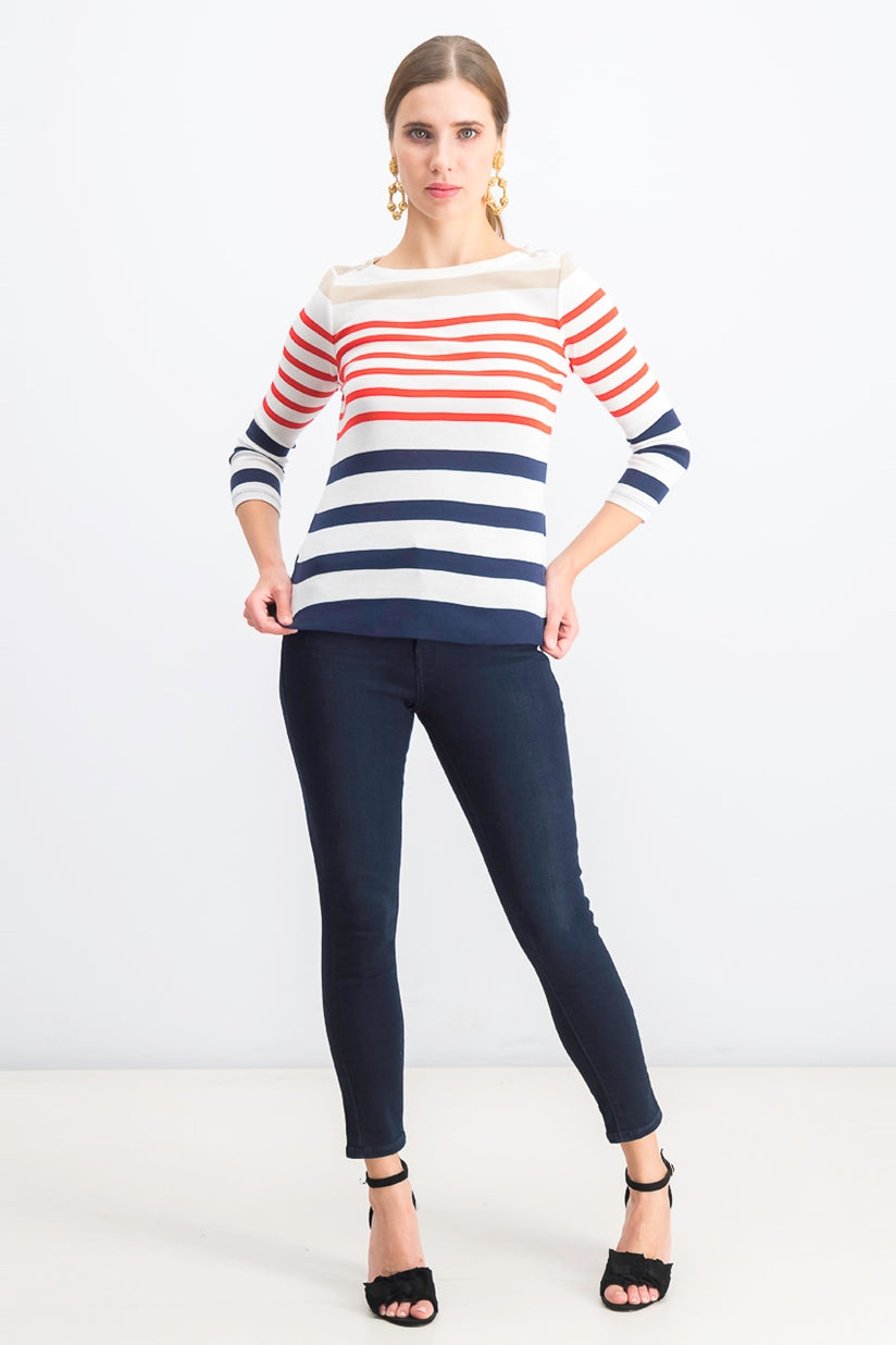 Charter Club Women's Pima Cotton Button-Shoulder Stripe Top Medium Red Size X-Large
