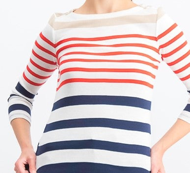 Charter Club Women's Pima Cotton Button-Shoulder Stripe Top Medium Red Size X-Large