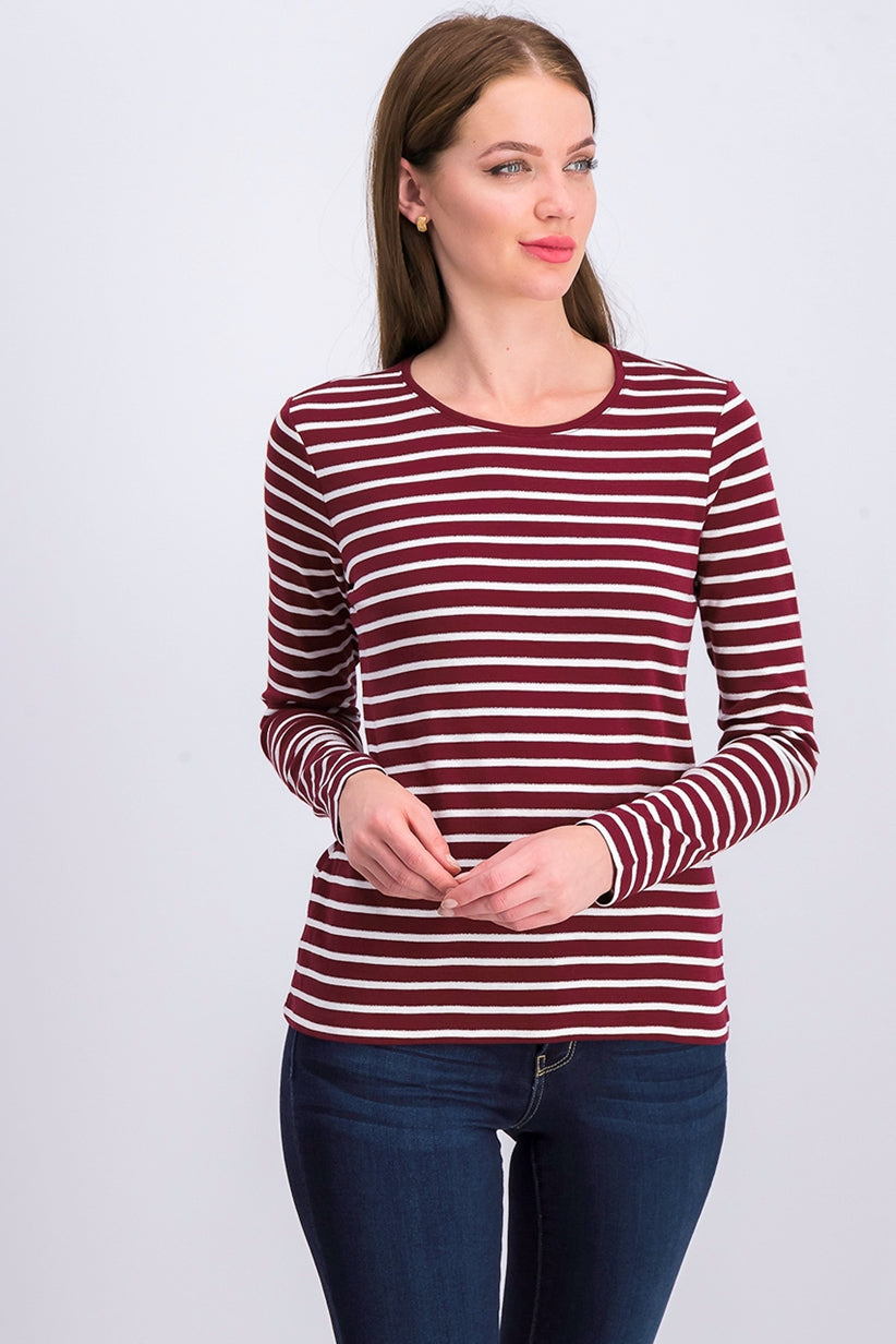 Charter Club Wome's Metallic-Stripe Top  Bright Red Size Small