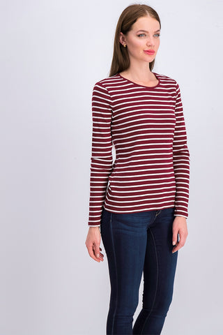 Charter Club Wome's Metallic-Stripe Top  Bright Red Size Small