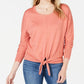 Style & Co Women's Tie-Front Sweater Copper Rose Size Petite Large