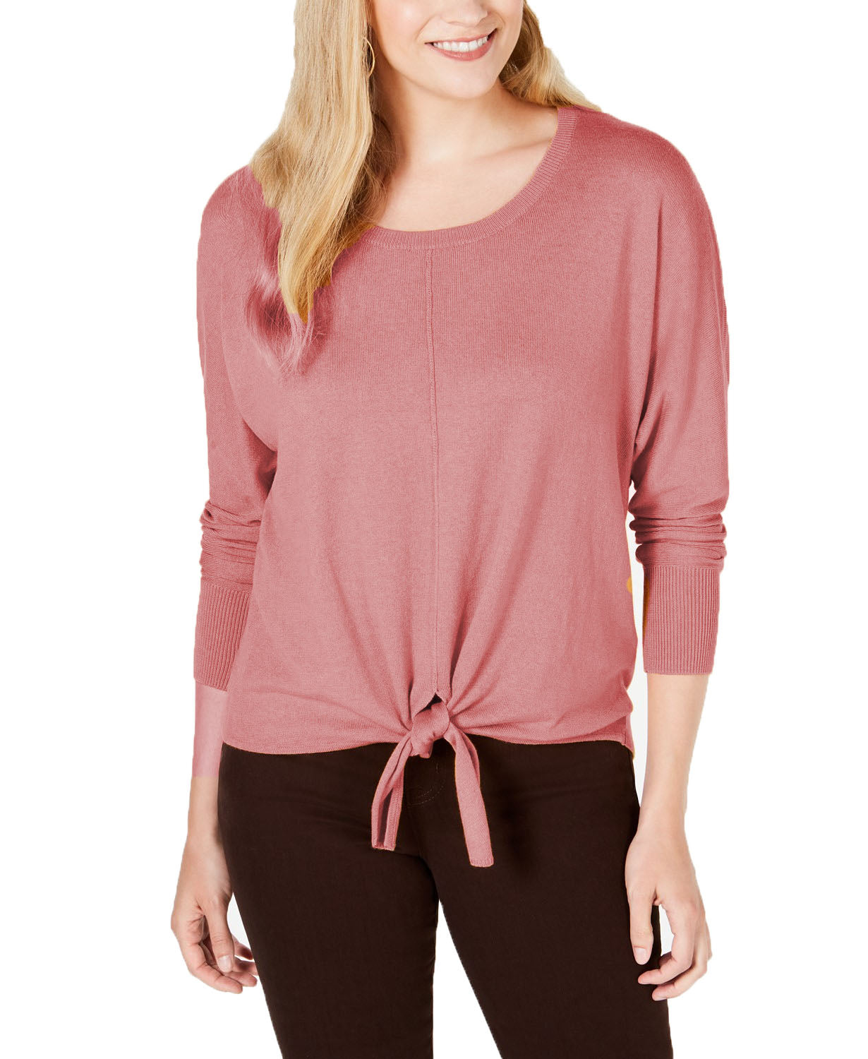 Style & Co Women's Petite Tie-Front Sweater Pink Size Petite